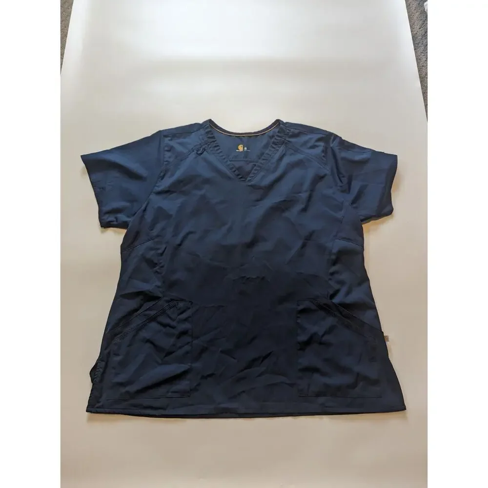 Carhartt XL Navy Woman's Scrubs Nurse Top Short Sleeve Shirt
